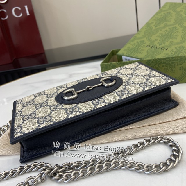 Gucci專櫃古馳最新款GG字母圖案Horsebit 1955系列鏈帶錢包 jh2178型號：621892